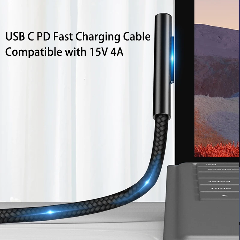 마이크로소프트 서피스 북용 USB C 고속 충전 케이블, 마이크로소프트 서피스 프로 3, 4, 5, 6, 7, 타입 C 전원 어댑터 컨버터, 100W, 5A