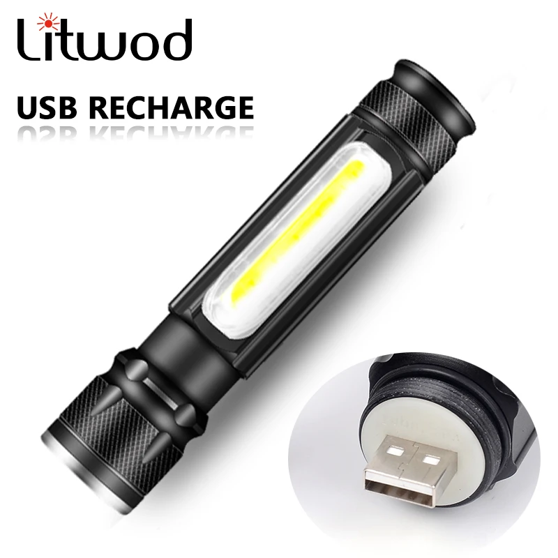 

XM-L T6 встроенный аккумулятор USB Перезаряжаемый светодиодный фонарь алюминиевый фонарь для кемпинга 2000LM COB Zoomable 3 режима лампы черный