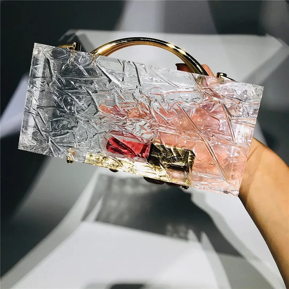 Transparent totes bag Clear acrylic PVC plastic box bag women vintage retro evening party handbag summer bag