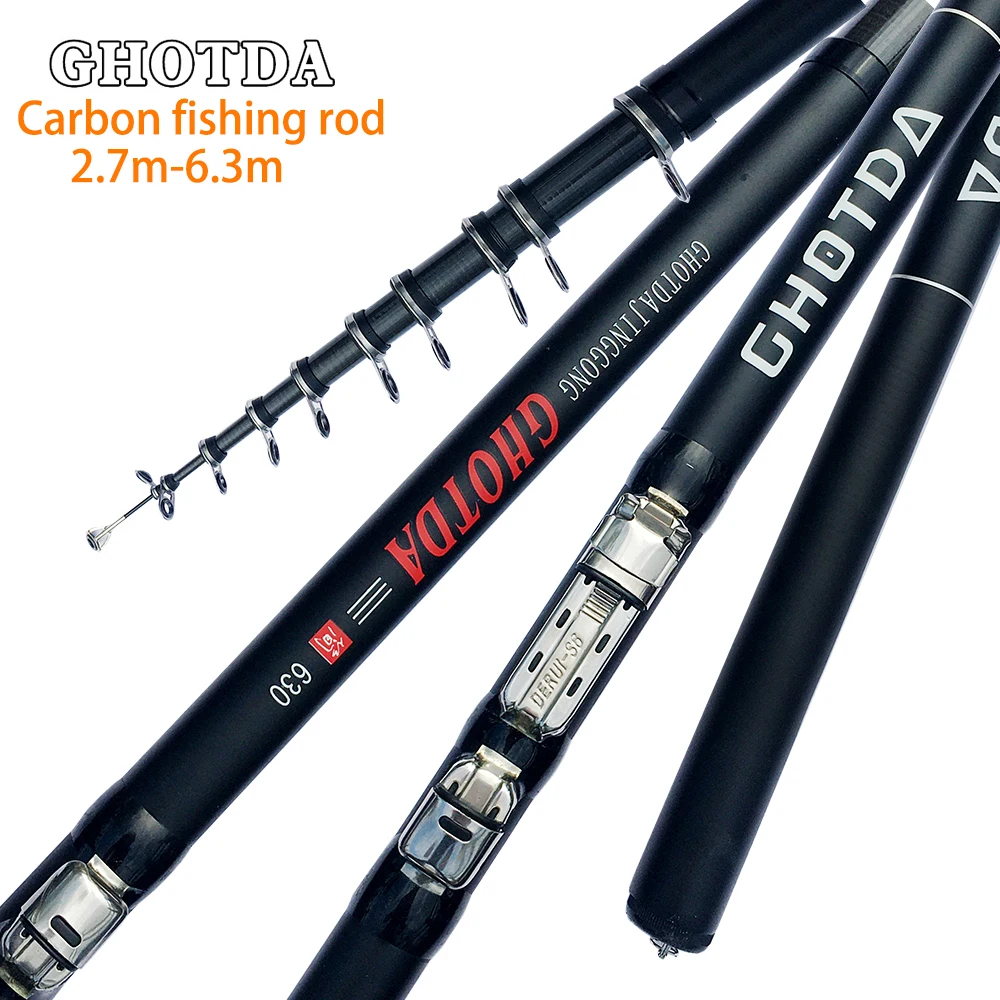 

GHOTDA Rock Fishing Rod Ultralight Hard Carbon Fiber Spinning Telescopic Fishing Rod 2.7/3.6/4.5/5.4/6.3M