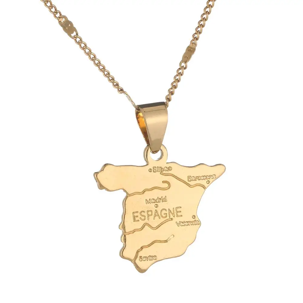 

Spain Map Pendant Necklace for Women Gold Color Spanish Country Map Charm Jewelry