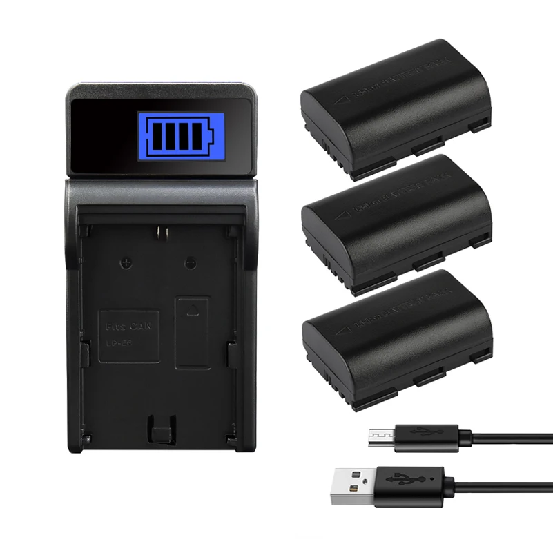 LP-E6 LP E6 Battery Charger for Canon EOS 5DS 5D 6D 7D 60D 60Da 70D Mark II Mark III 80D XC10 DSLR EOS 2200mAh E6 Bateria