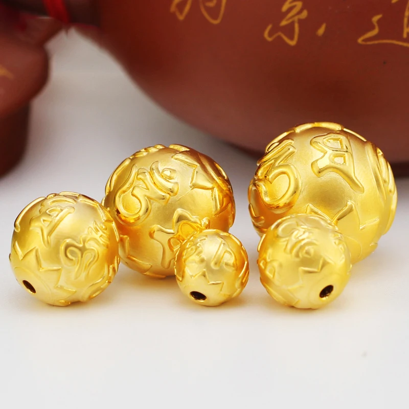 

1pcs 24K Yellow Gold Pendant /Lucky 3D Hard Gold Baby Transfer Six Sutra Beads For Women Men Baby 8mm/10mm/12mm/14mm/