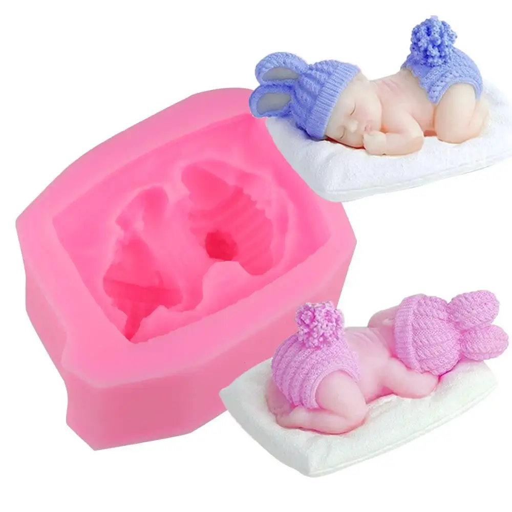 Silicone Fondant Soap Mold 3D Sleeping Baby Non-Stick Candy Making Mold for Baby Shower Birthday Party Cake Decorating Tool