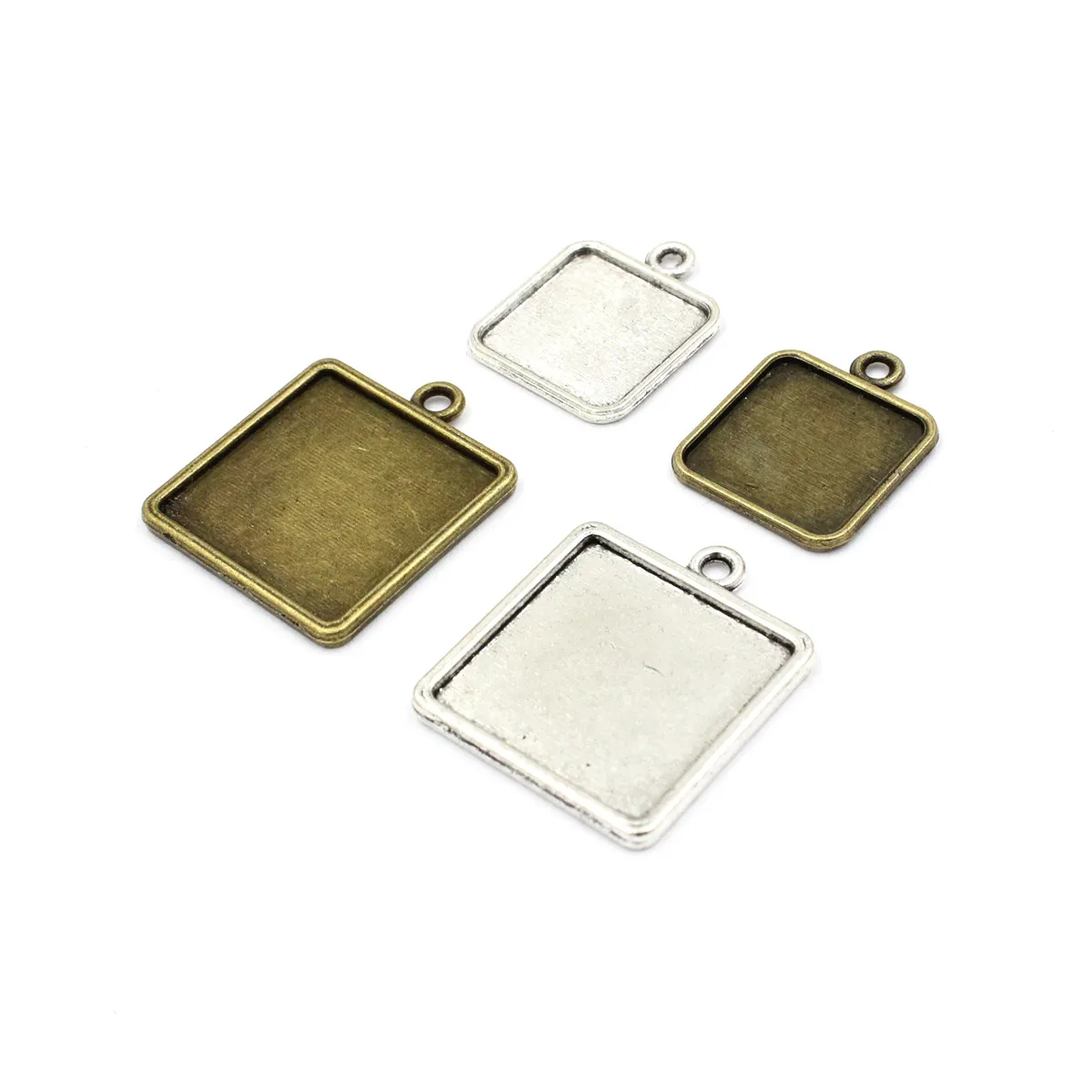 Fit 15mm 20mm Square Cabochons Summer Fashion Pattern Glass Frame bezel Settings Tray blank DIY Making Accessories 20pcs K06306