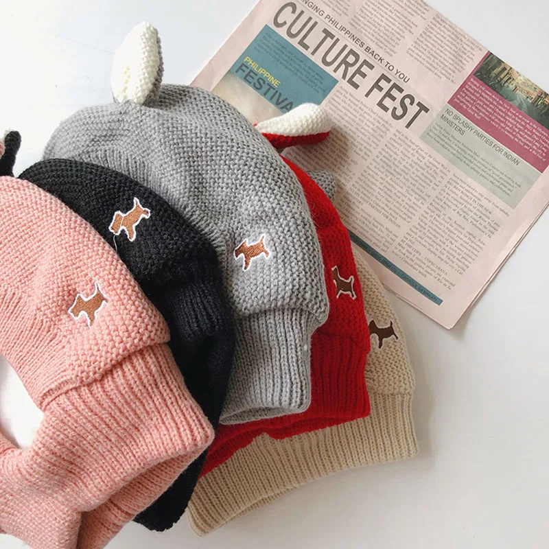 Baby Hats 1-3 Years Boys Girls Bonnet Winter Warm Thicken Hats Kids Infant Cute Ears Knit Hats For Children Beanie Muts