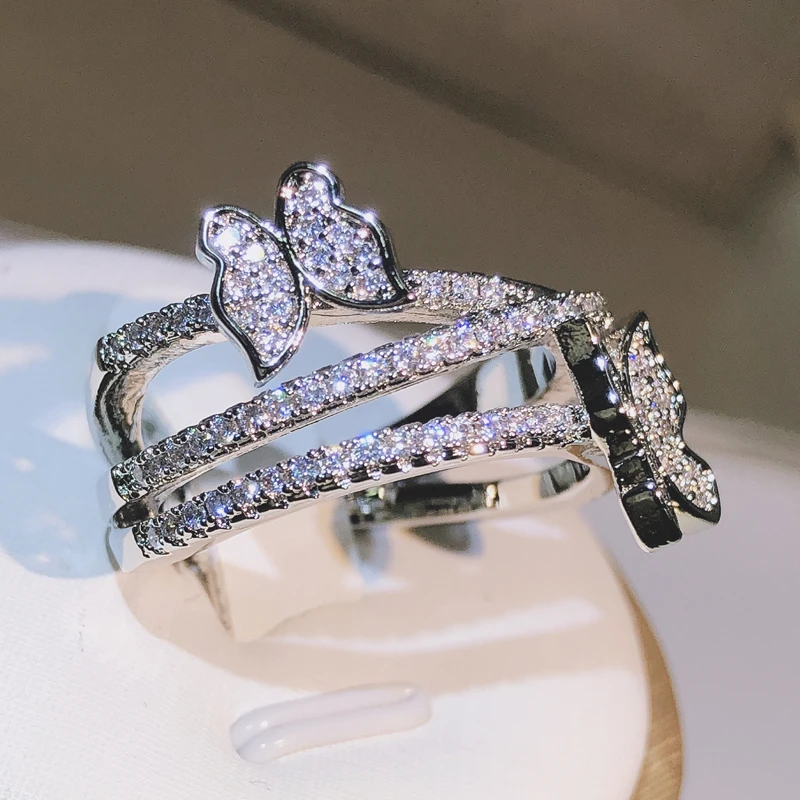 925 Silver Exquisite Wrap Interwoven Butterfly Ring Ladies Sweet Jewelry Party Birthday Engagement Gift