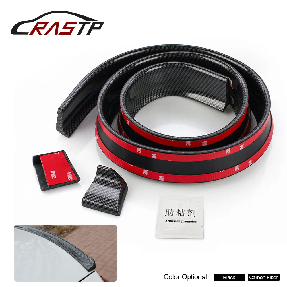 RASTP New Carbon Fiber 1.5m Length 4.5cm width Black PU Car Rear Roof Trunk Spoiler Wing Lip Sticker RS-LKT005