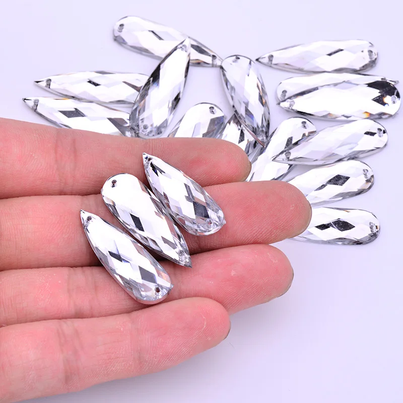 JUNAO 20 قطعة 10*30 مللي متر كبير مزيج اللون الخياطة دمعة بلورات فلاتباك الاكريليك حجر الراين أحجار فضفاضة للملابس الإبرة #3