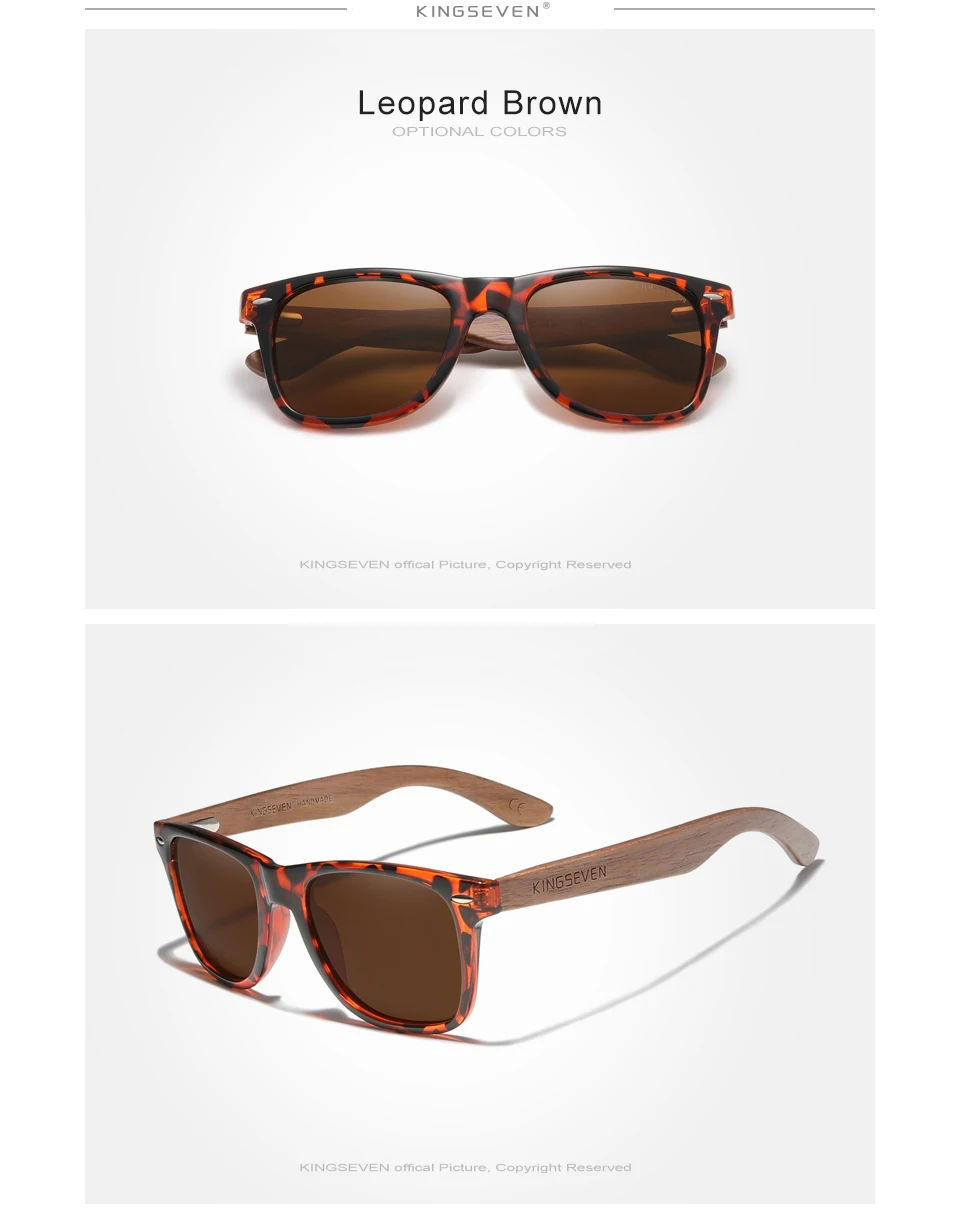KINGSEVEN Vintage handgefertigte Sonnenbrille aus schwarzem Walnussholz für Herren und Damen, polarisierte Spiegelgläser für Damen und Herren, UV400 – Detail 11