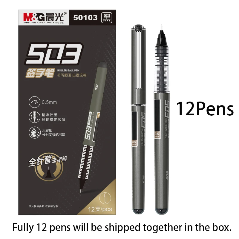 M&G ARP50103 Quick-drying Straight Liquid Type Signature Pen 0.5MM Full Needle Tube Black Pen School Supplies Office Supplies