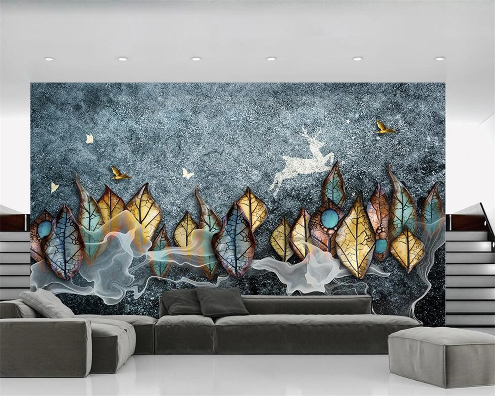 Custom mural 3d обои mottled stone grain sandstone papel de parede relief leaf wallpaper living room TV background wall фотообои