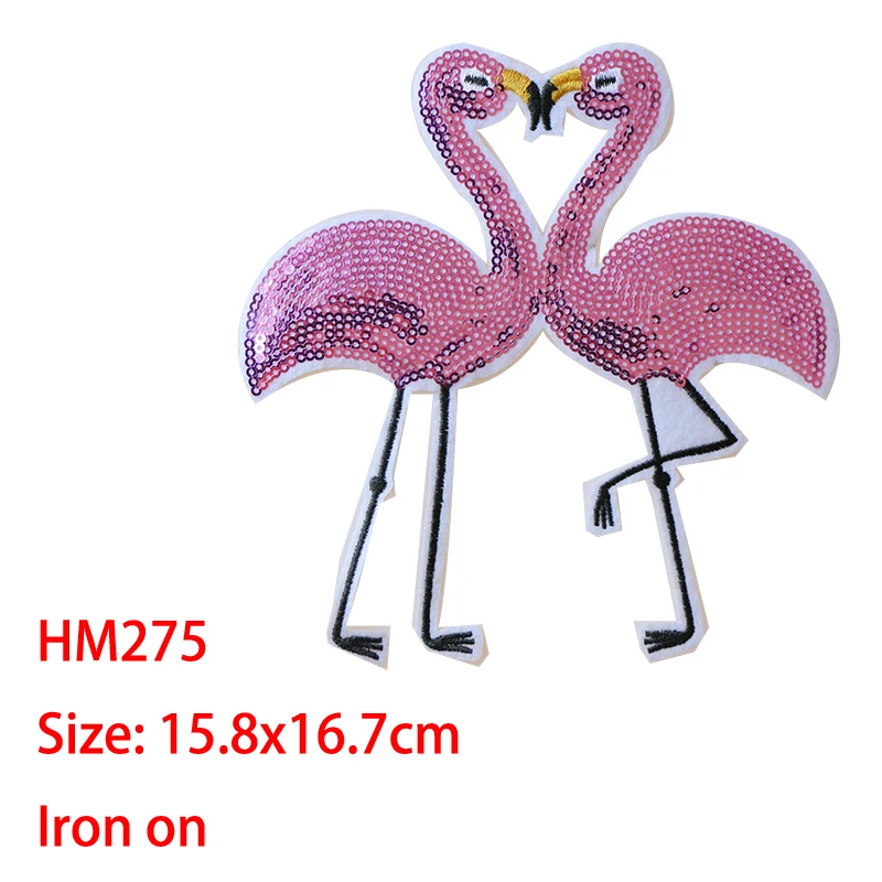 Cartoon Decorative Patch Sequins Flamingo Bird icon Embroidered Applique Patches For DIY Iron on Badges on clothes Stickers