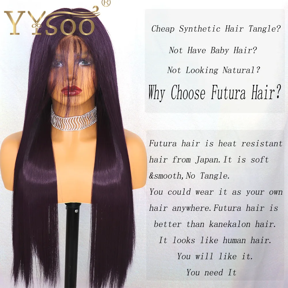 YYsoo 13x6 Long Silky Straight Purple Futura Synthetic Lace Front Wigs With BabyHair for Women Ombre Purple Soft&Smooth Lace Wig