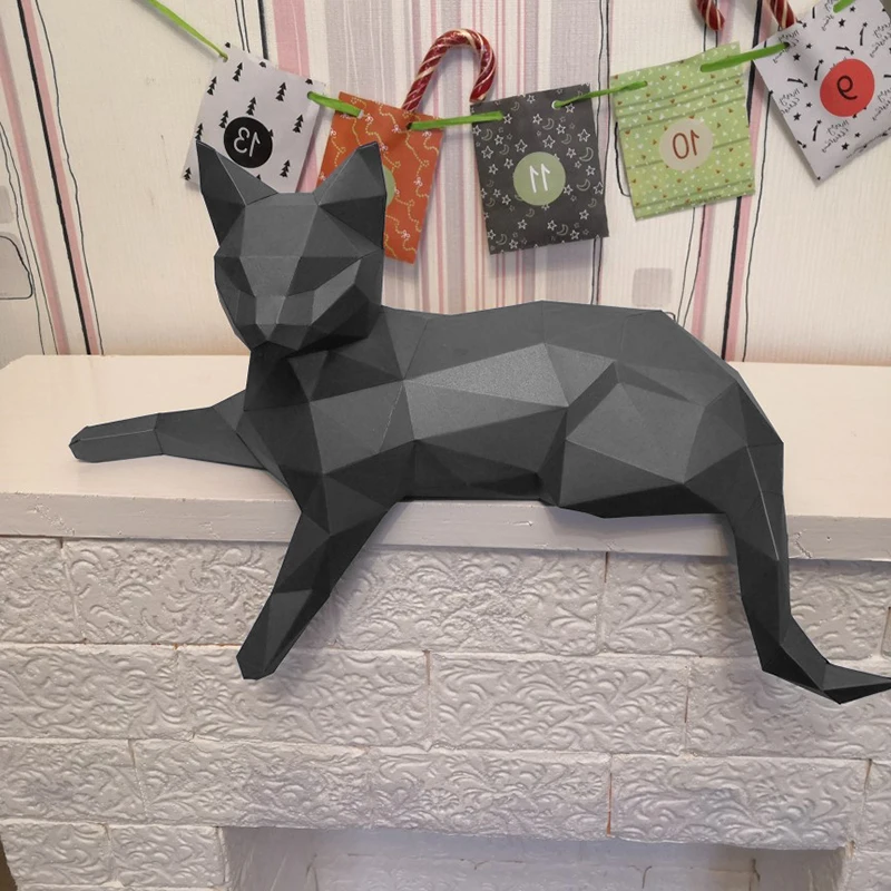 3D Papercraft Paper Cat White Black Halloween Boy\'s Bedroom Wall Decor Art Decorations Home Hallway Party Decorations Diy Toys