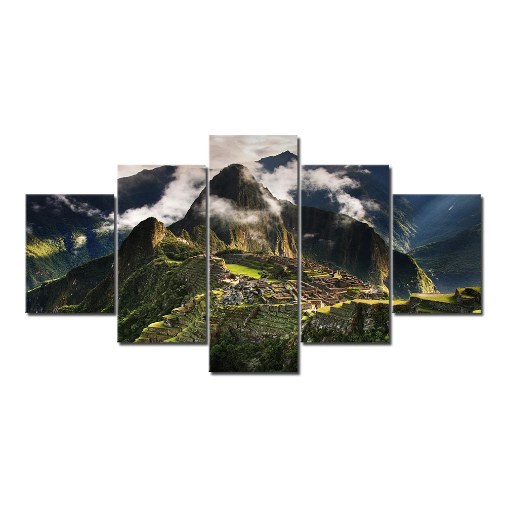 Canvas HD Print Painting Living Room Decoration 5 Pieces Machu Picchu Peru Mountain Picture Cloud Mountain Landscape Poster Wall