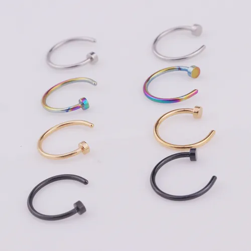 1 pc/lot 6/8/10mm 펑크 스테인레스 스틸 가짜 코 링 C 클립 립 링 귀걸이 헬릭스 루크 Tragus 가짜 Septum 바디 피어싱 쥬얼리 