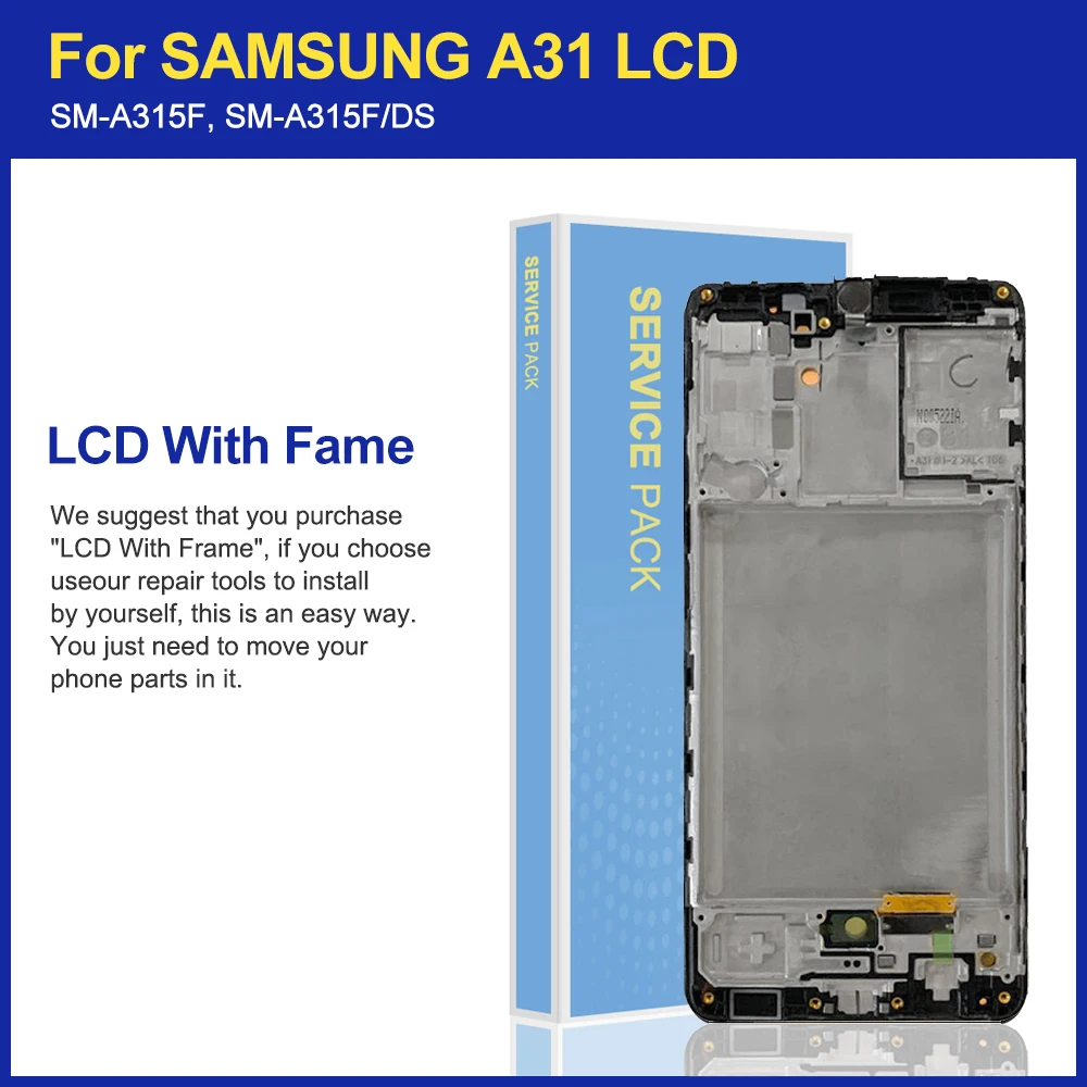 AAA+ Quality For Samsung Galaxy A31 LCD Display, with frame + Touch Digitizer Assembly For Samsung A315 A315F Screen Replacement