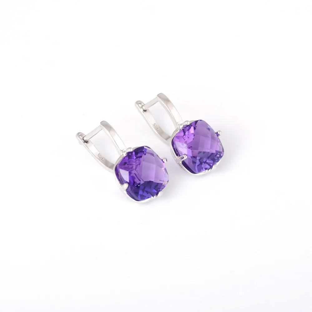 Elegant Natural Amethyst Earrings Sterling 925 Silver Crystal for Woman Lady Party Birthday Jewelry Gift Box Free Shipping