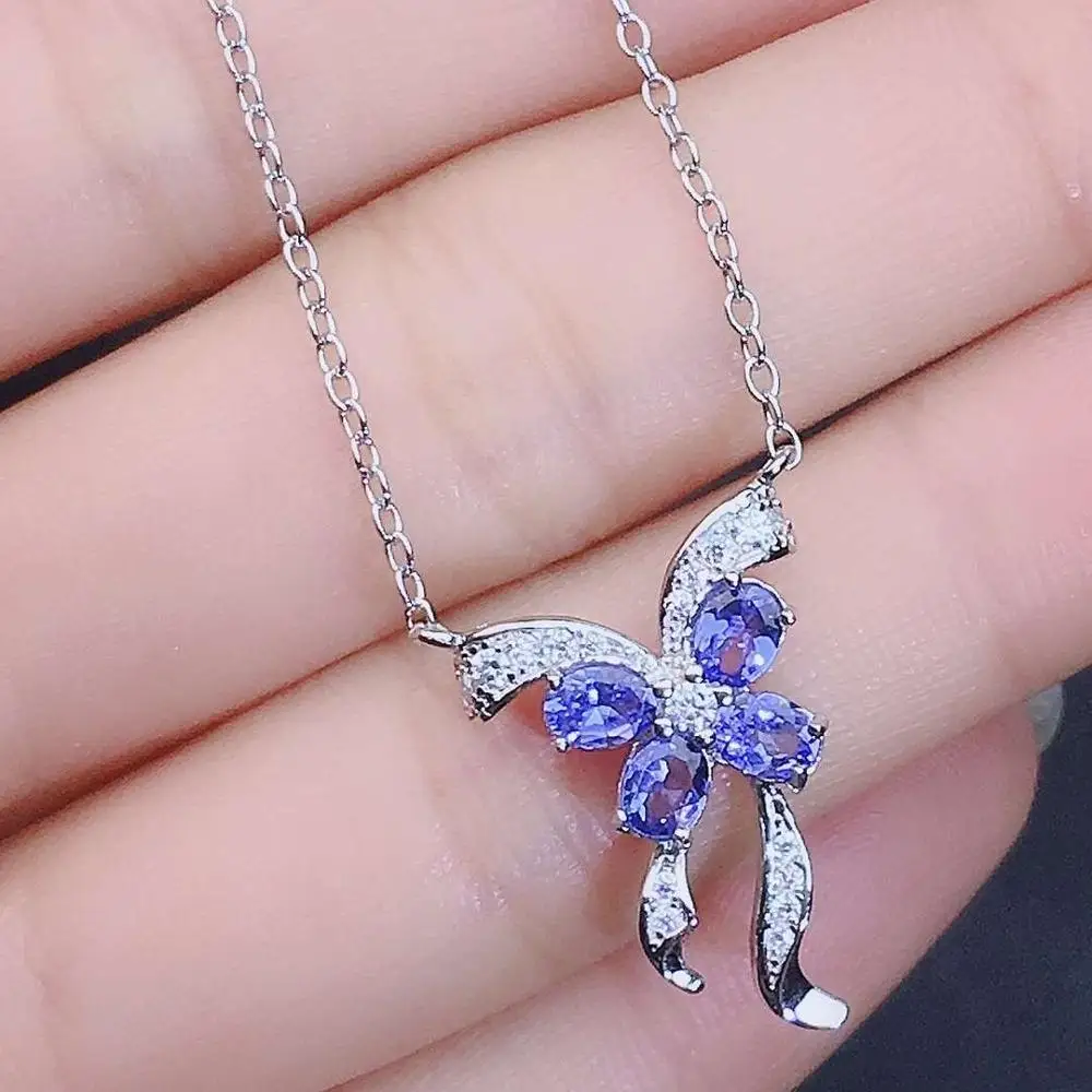 

New Design Tanzanite necklace Natural Real Tanzanite Pendant Solid S925 Sterling Silver For Women Colour Gem Stone Fine Jewelry