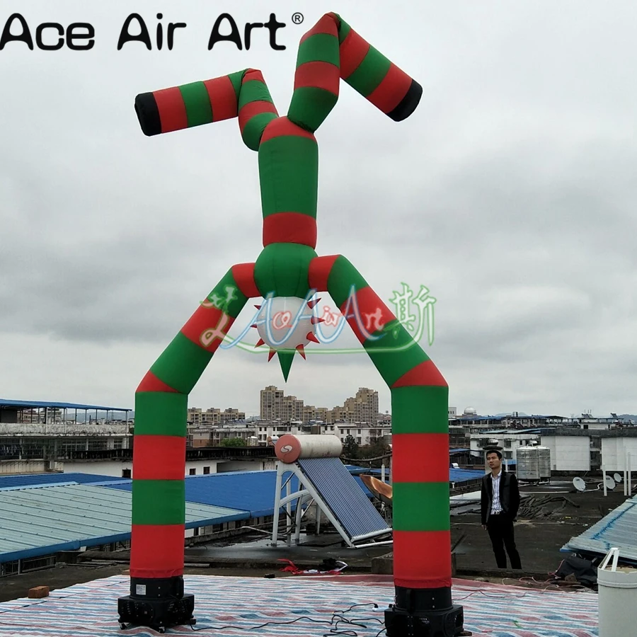 

5m H Air Puppet Inflatable Sky Dancer Man Waving Legs Inverted Clown with Green and Red Color No Blower