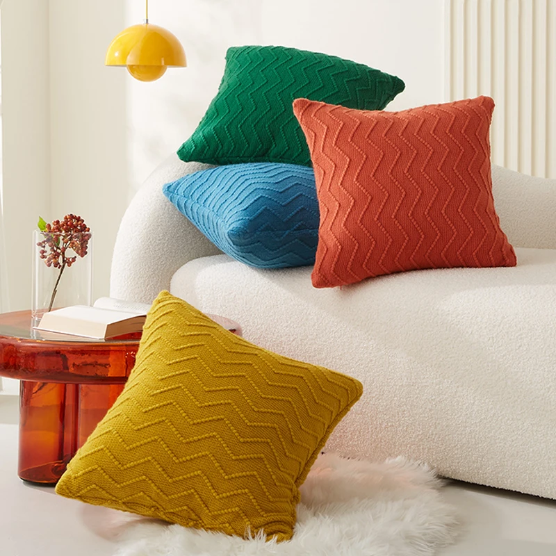 

Soft Cushion cover Yellow Green Orange Pink Ivory 45x45cm Pillow Cover Diamond Zigzag Simple Home Decoration for Sofa Bed