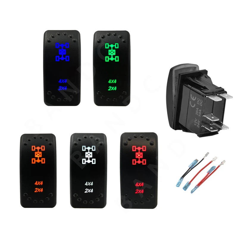 

4X4 2X4 5P ON-OFF SPST 4WD Rocker Switch with Jumper Wire Set for ARB Carling Narva UTV RZR Truck Vehicle 12V 24V