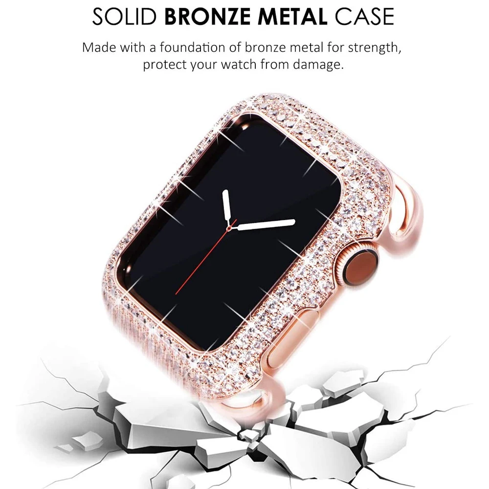 loose style 44mm 41mm Bling Case for Apple Watch 7 SE 6 5 4 3 40mm Frame Bronze Metal Jewelry Protective Cover Crystal 45mm Case