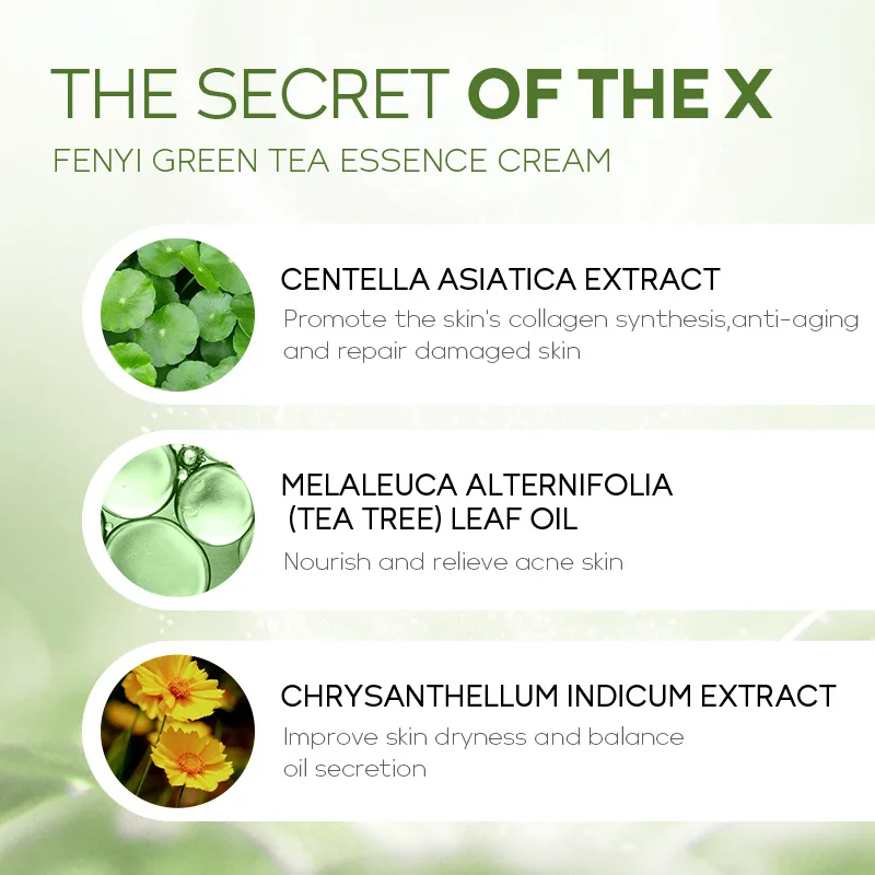 40g Green Tea Essence Face Cream Natural Extract Centella Chamomile Moisturizing Hydrating Oil-Control Acne Brighten Skin Care