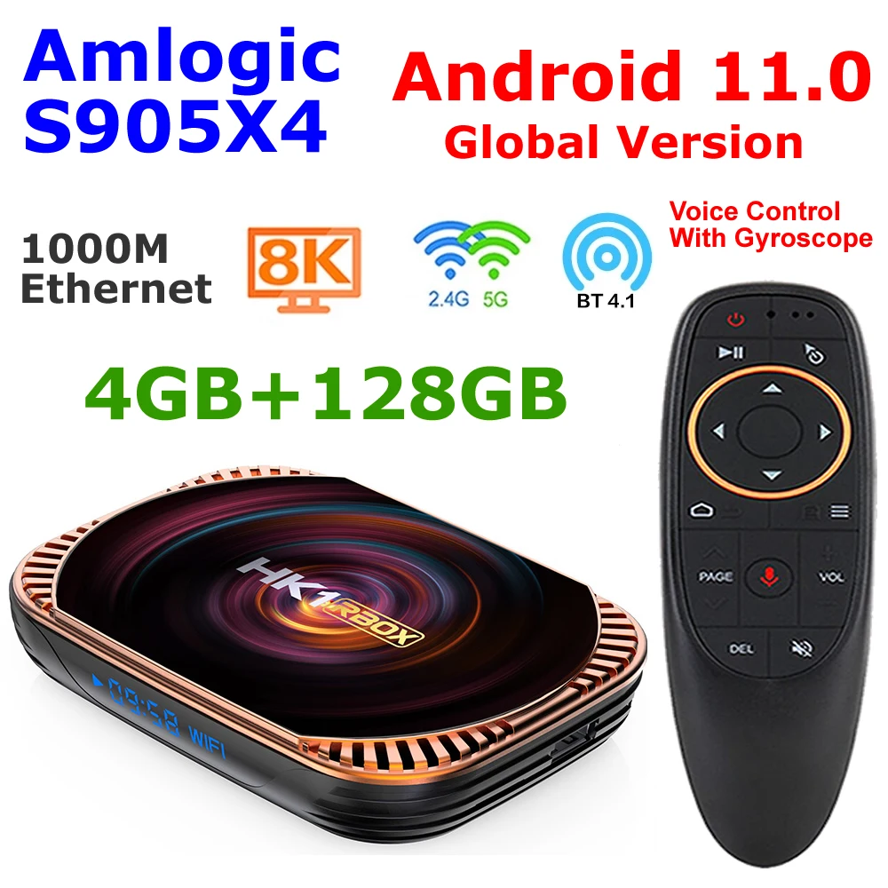 

HK1 RBOX X4 Android 11 TV BOX S905X4 Четырехъядерный процессор 4G 128G Android TV BOX 5G Dual WIFI 1000M LAN 8K Видеокодек Smart TV BOX