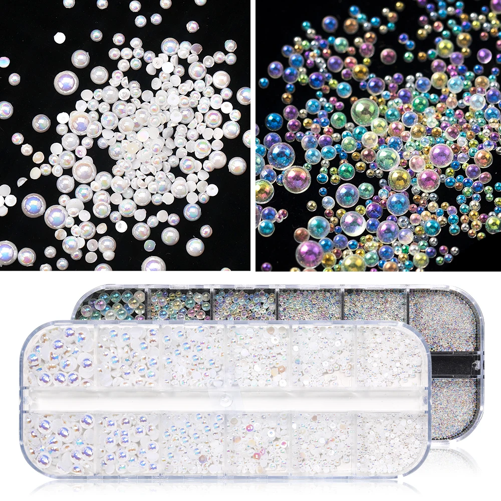 6 Sizes Caviar Bead Stainless Steel Nail Art Decorations Flat Pearl DIY Crystals Nail Rhinestones Studs UV Gel Polish