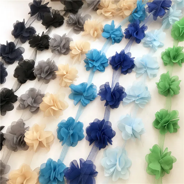 10Yd/lot 22 Color 3D Chiffon Flowers Lace Fabric, Handmade Flower Bridal Bouquets Shoes Flower Corsage Wedding Accessories RS320