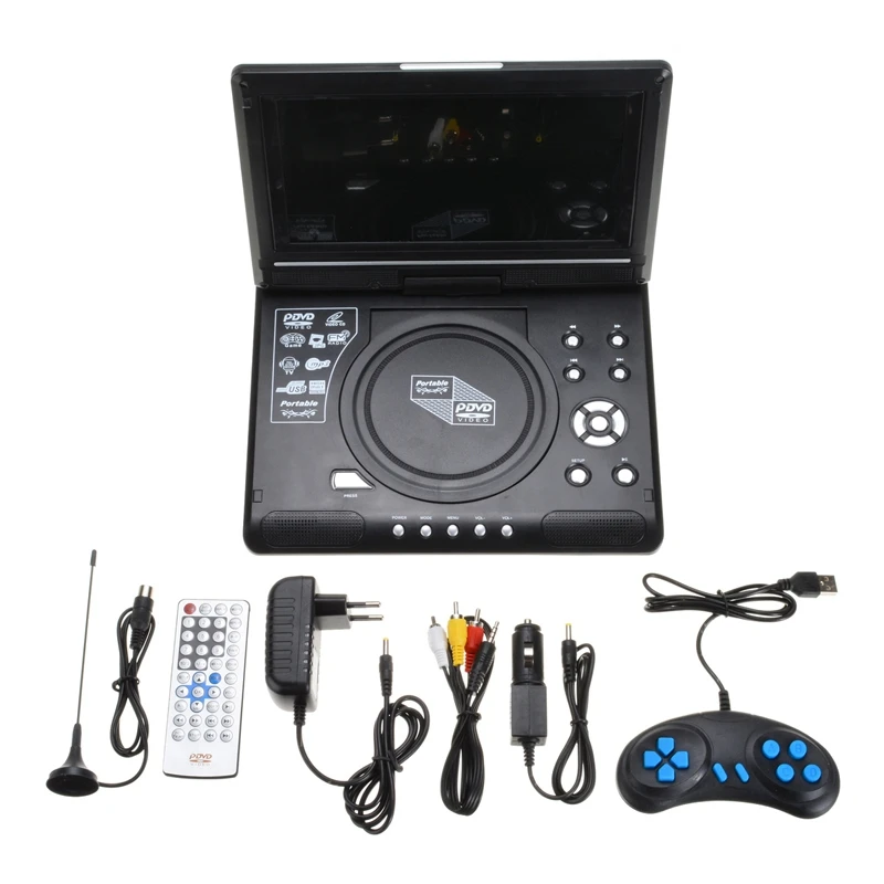 9.8 Inch Portable Home Car DVD Player VCD CD Game TV Player USB Radio Adapter Support FM Radio Receiving-EU Plug