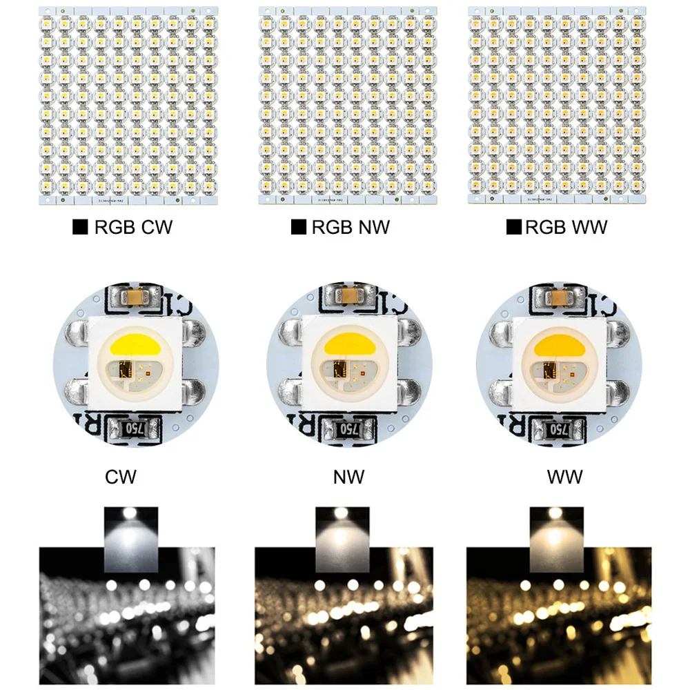 100 Pcs SK6812 RGBW SMD puces lumineuses, panneau dissipateur de chaleur 10mm x 3mm WS2812B LED IC WS2813 IC RGB lumières noir blanc PCB DC5V