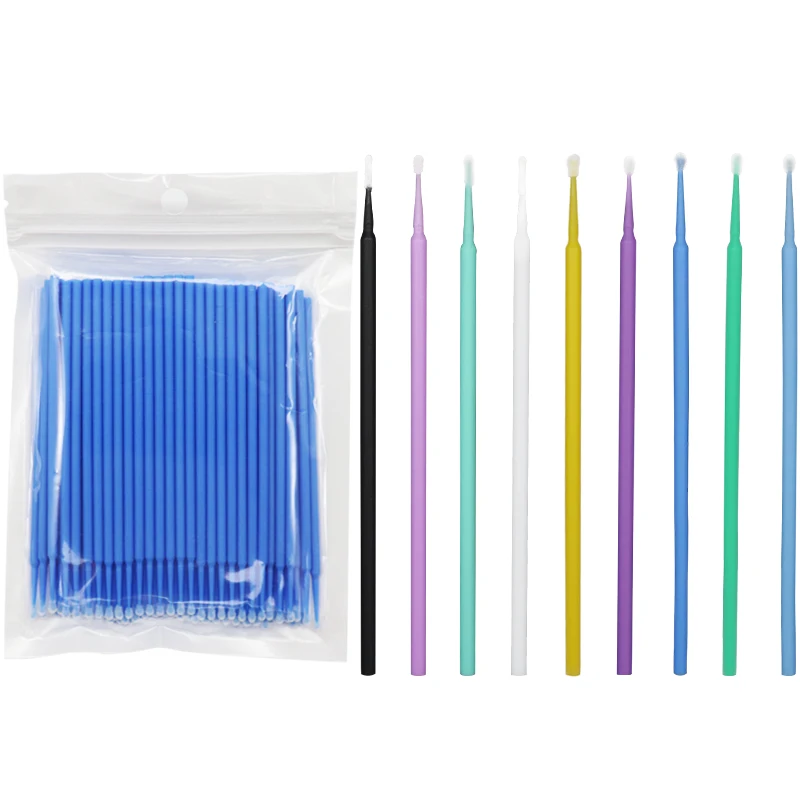 100pcs Eyelash Cotton Swabs Disposable Micro Brushes Eyelash Cleaning Sticks Cotton Swab Eyelash Extension Microbrush Mascara