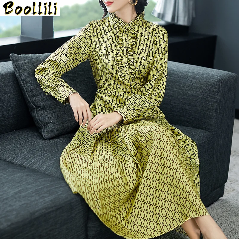 

Real Silk Boollili Dress Women Dresses Fashion Midi Women Spring Autumn Dress Korean Party Dress Vintage Vestido Mujer