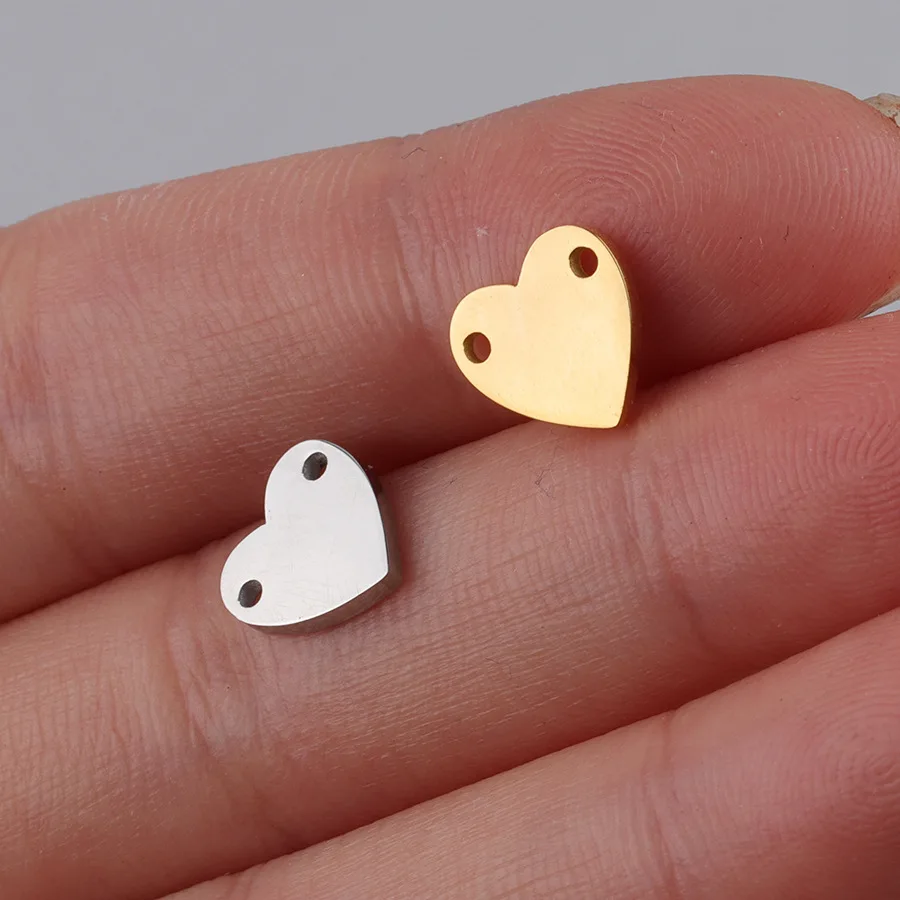 

50pc 8.5mm Gold Color Stainless steel Mirror polish Blank Small Heart Connector Charm For Necklace DIY Women Handmade Jewelry