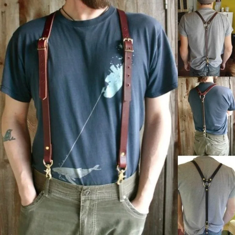 ผู้ชาย Vintage Steampunk Y-Shape หนัง Suspender สำหรับกางเกงยีนส์กางเกงวงเล็บหัวเข็มขัดงานแต่งงานแฟนตาซีชนบทอุปกรณ์เสริมงานแต่งงานเจ้าบ่าว