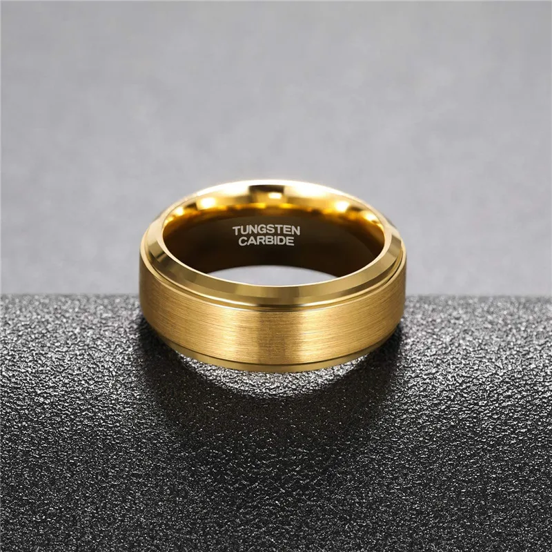 Tigrade New Men Ring Gold Color 6mm 8mm Width Tungsten Carbide Unisex Luxury Wedding Band Classic Ring Jewelry