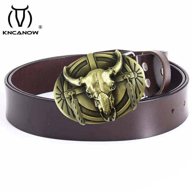 

Men's Leather Retro Punk Belt Domineering Brand Big Bull Strap Buckle For Men Women Pattern Cool Western Cowboy Cowgirl Ceinture