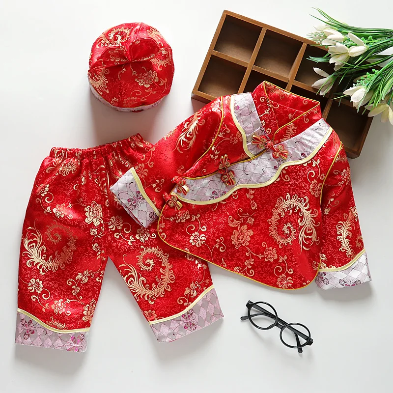 

Baby Chinese Traditional New Year's Costume Clothing Kids Boys Girls Hanfu Tang Suit Festival Newborn Celebration Party 3Pcs Set