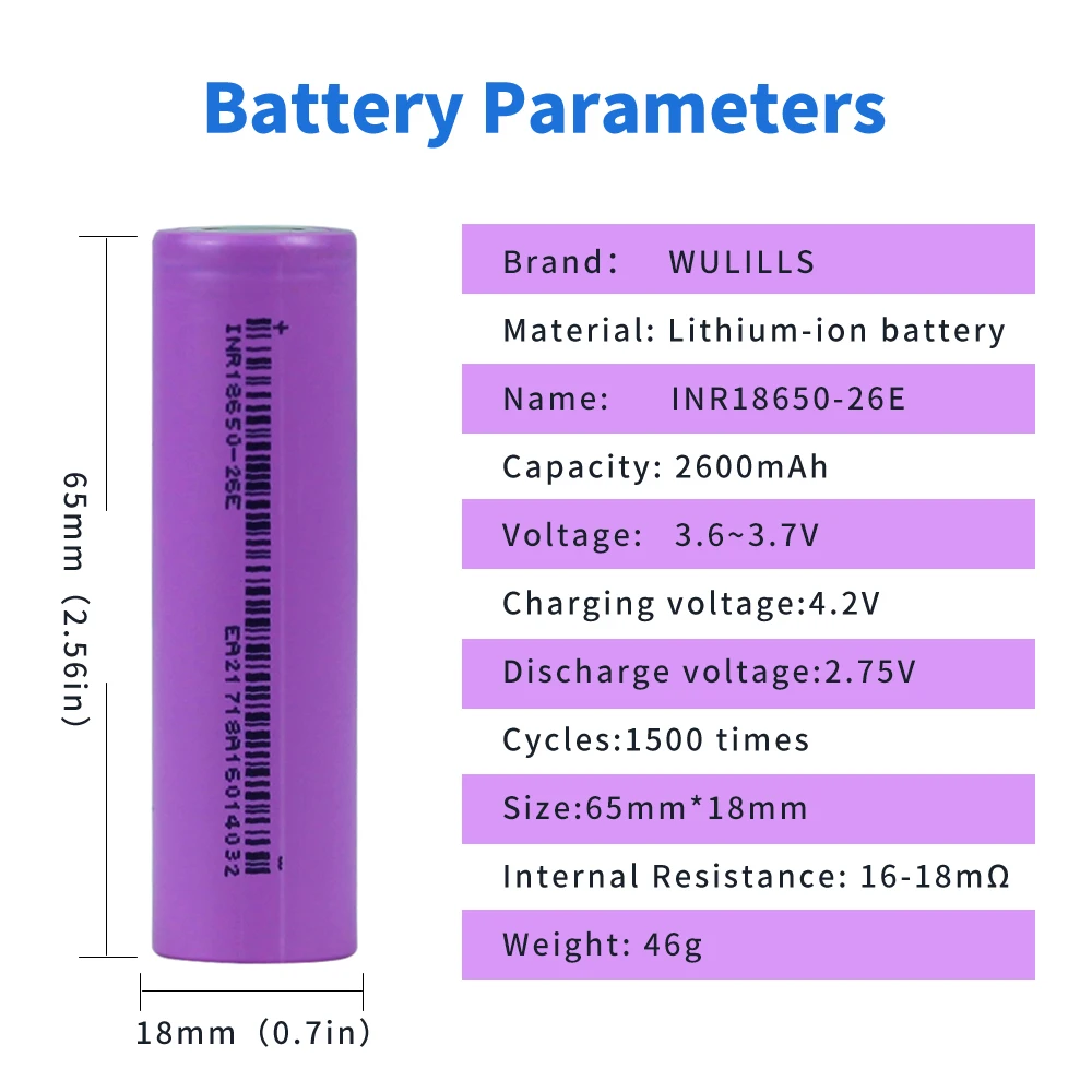 New 2023 18650 2600mAh Battery 3.7V 20A Discharge Lithium Ion Rechargeable Battery for Counter Lamp Flashlight 18650 Batteries