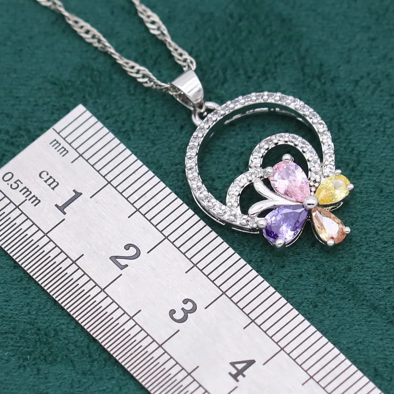 Plant Multi Color Zircon 925 Silver Jewelry Sets For Women Bracelet Earrings Necklace pendant Ring Gift