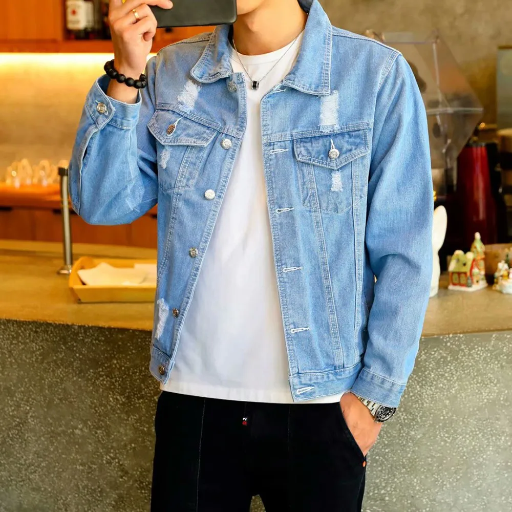 Men's Denim Jacket Hip Hop Retro Denim Jacket Street Casual Pilot Harajuku Fashion Spring Autumn Thin Sky Blue Men's Jacket 3XL