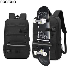 FCCEXIO-mochila antirrobo para monopatín, bolso de hombro con bloqueo de contraseña, carga USB, Unisex, bolsa de ordenador de viaje de ocio, bolsa de Longboard