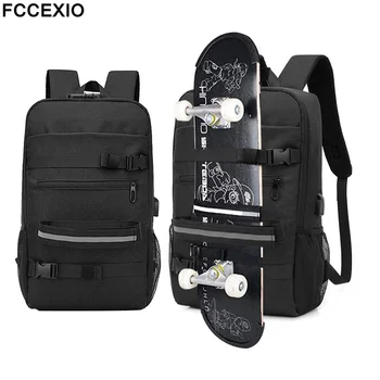 FCCEXIO Skateboard-Rucksack, Diebstahlschutz, Passwortsperre, USB-Aufladung, Umhängetasche, Unisex, Freizeit, Reisen, Computertasche, Longboard-Tasche
