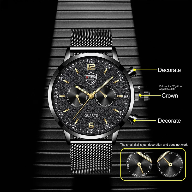 2023 Fashion Mens Sports Watches Stainless Steel Mesh Belt Quartz Wrist Watch for Men Business Leather Watch relogio masculino