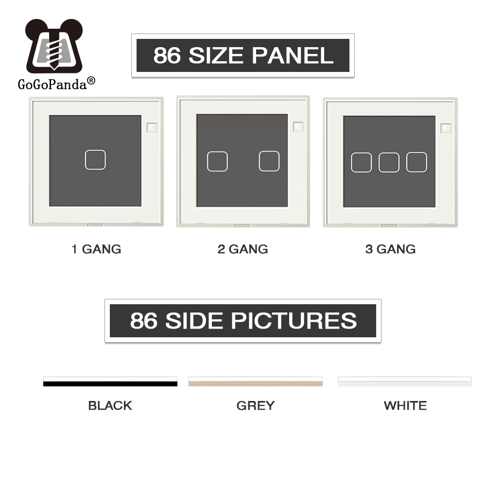 (Not switch)Touch Switch Panel Round Square 86mm *86mm EU UK 1G 2G 3G Luxury Crystal Glass Panel White Black Grey Gold 1 Piece