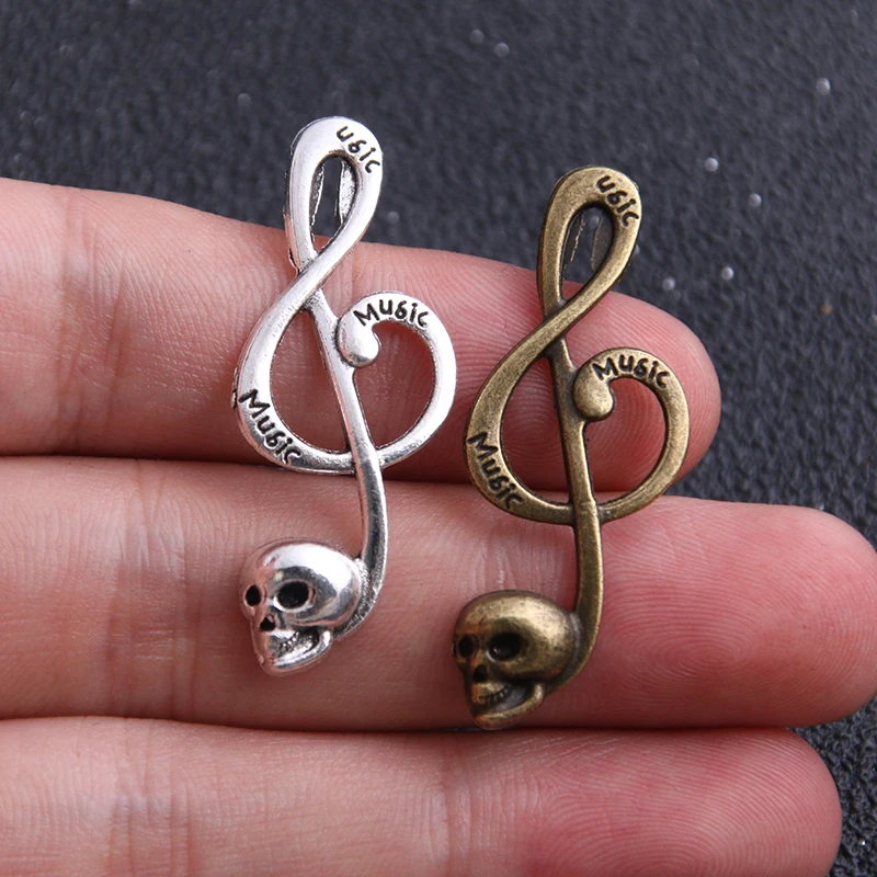 8pcs Vintage two color Metal Alloy 17*40mm Funny Musical Note Skull Jewelry Pendants Charms Finding