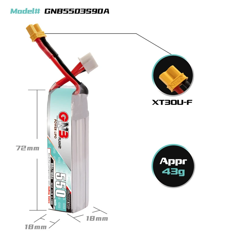 1-10 Buah Baterai LiPo GNB 3S 11.1V 550Mah HV 90C/180C dengan Colokan XT30U-F untuk TINY8X Blade Inductrix FPV QX2 120S Beta75S Drone